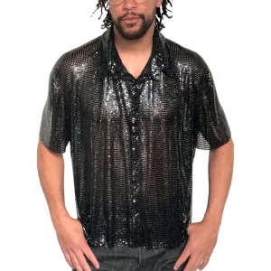 Metal Mesh Short Sleeve Collared Shirt