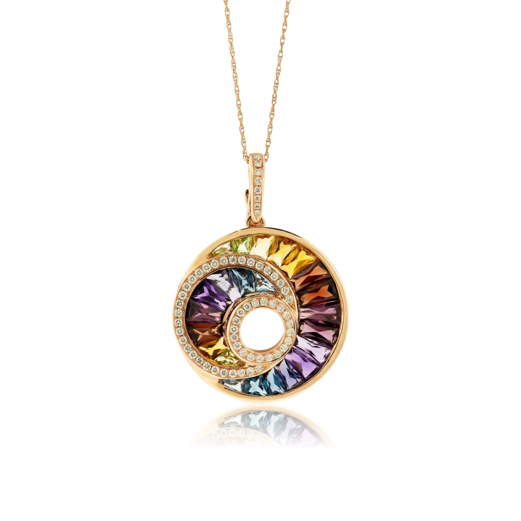 Mixed Gemstone & Diamond Circle Swirl Pendant