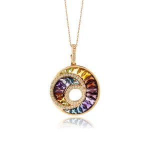 Mixed Gemstone & Diamond Circle Swirl Pendant