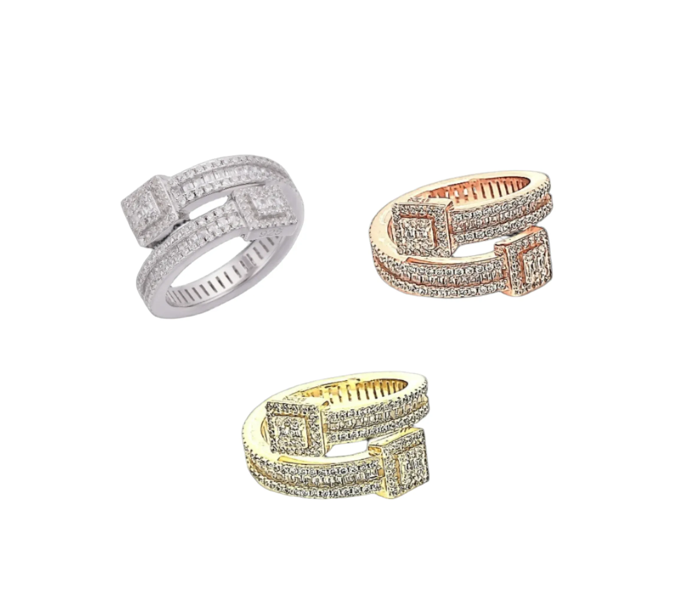 Modern Wrap-Around Sterling Silver Ring with Dazzling Cubic Zirconia - C103429