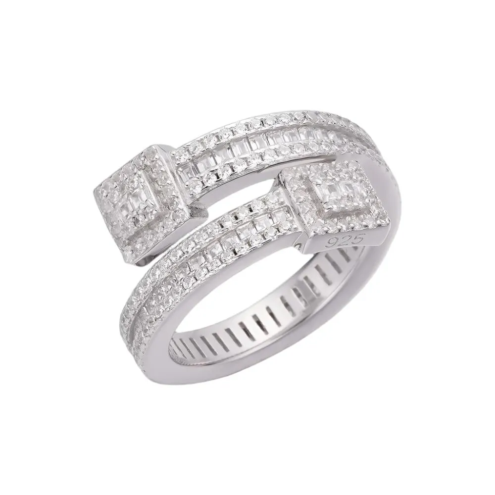 Modern Wrap-Around Sterling Silver Ring with Dazzling Cubic Zirconia - C103429