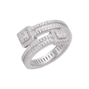 Modern Wrap-Around Sterling Silver Ring with Dazzling Cubic Zirconia - C103429