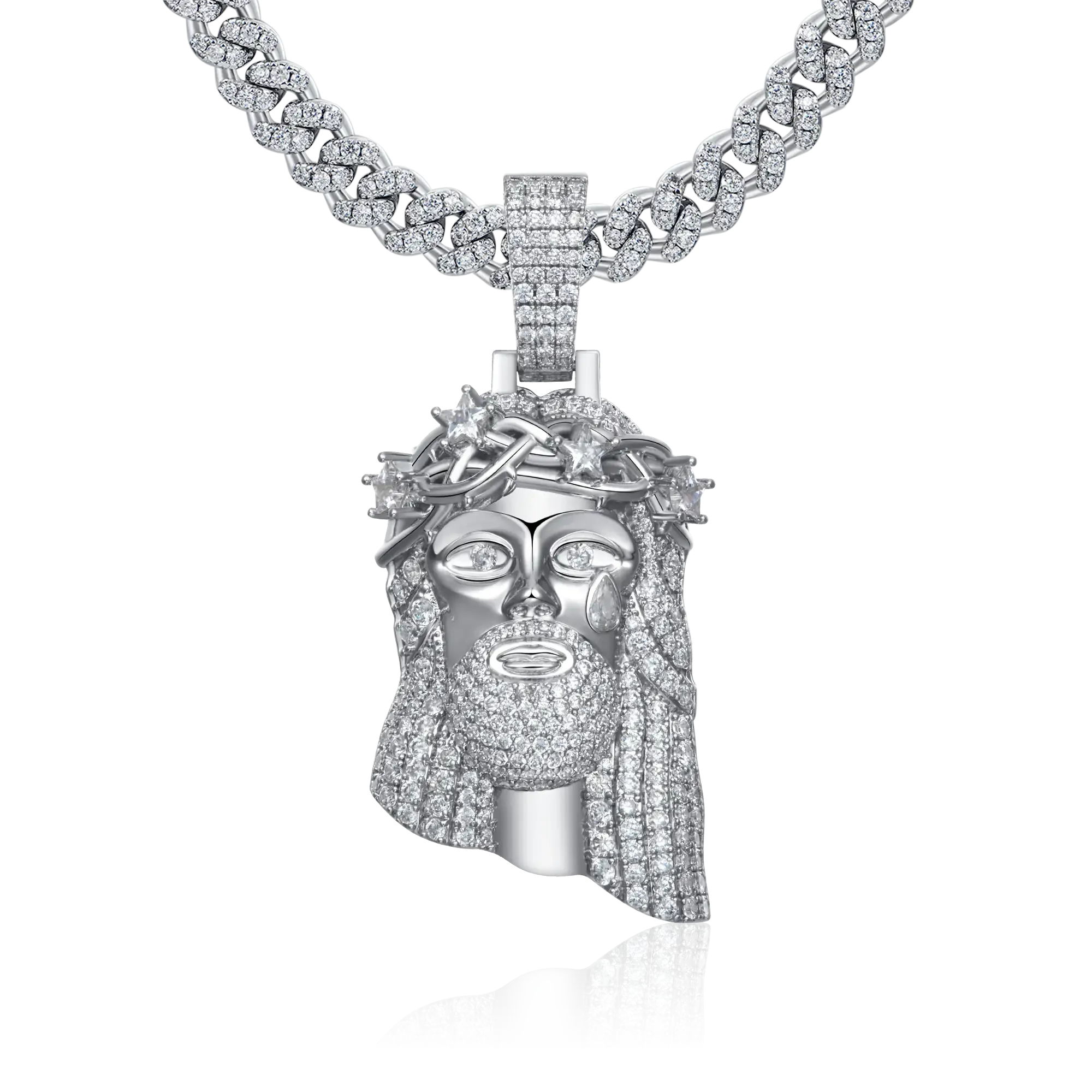 Moissanite White Gold Stellar Jesus Pendant -  Large