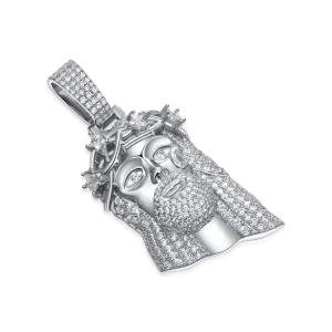 Moissanite White Gold Stellar Jesus Pendant -  Large