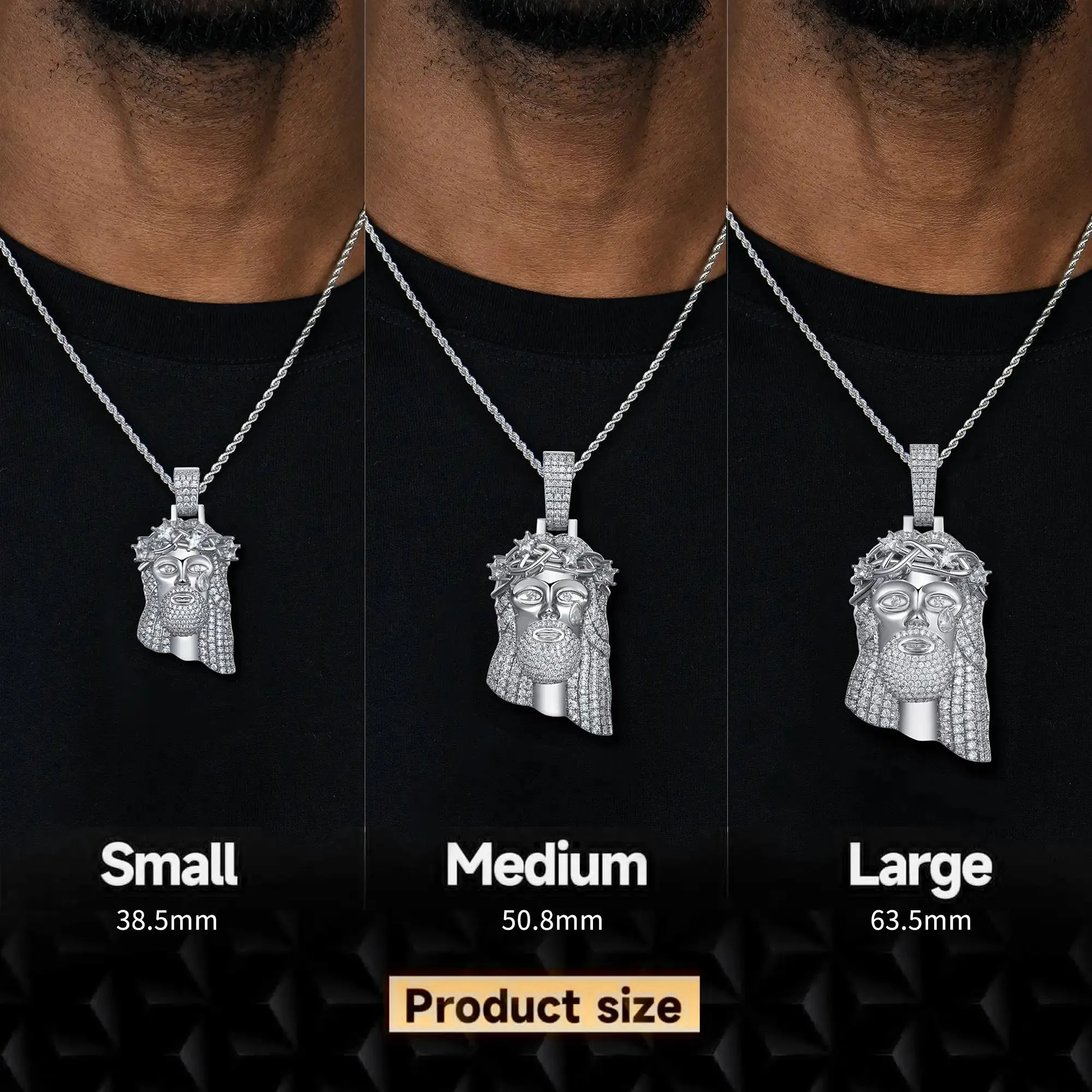 Moissanite White Gold Stellar Jesus Pendant -  Large