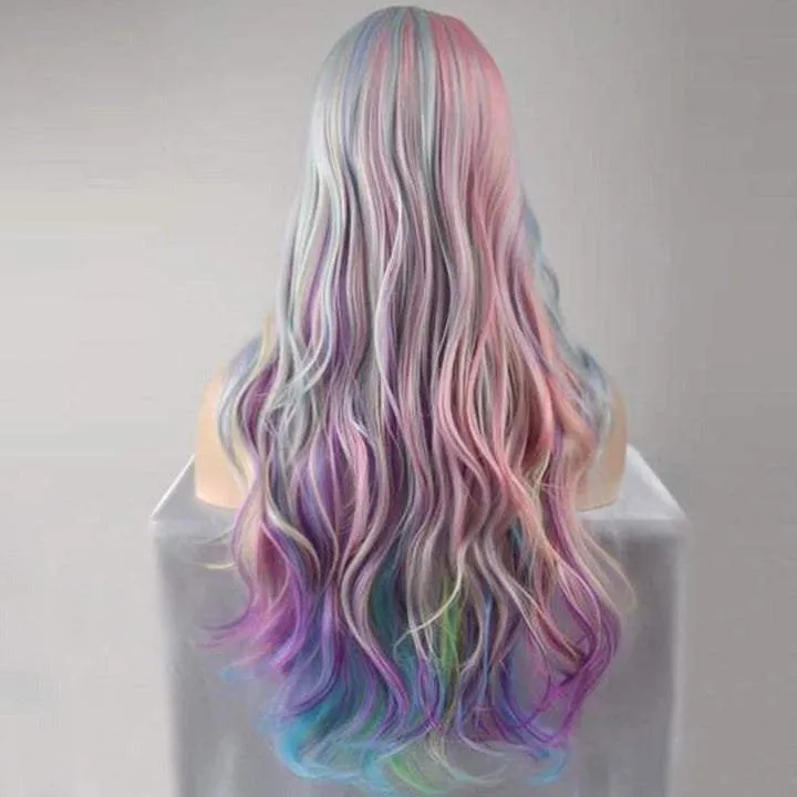 Moonlight opal | pastel unicorn | princess roleplay | mermaid cosplay | synthetic top quality heat resistant full wig 27" | human hair feel