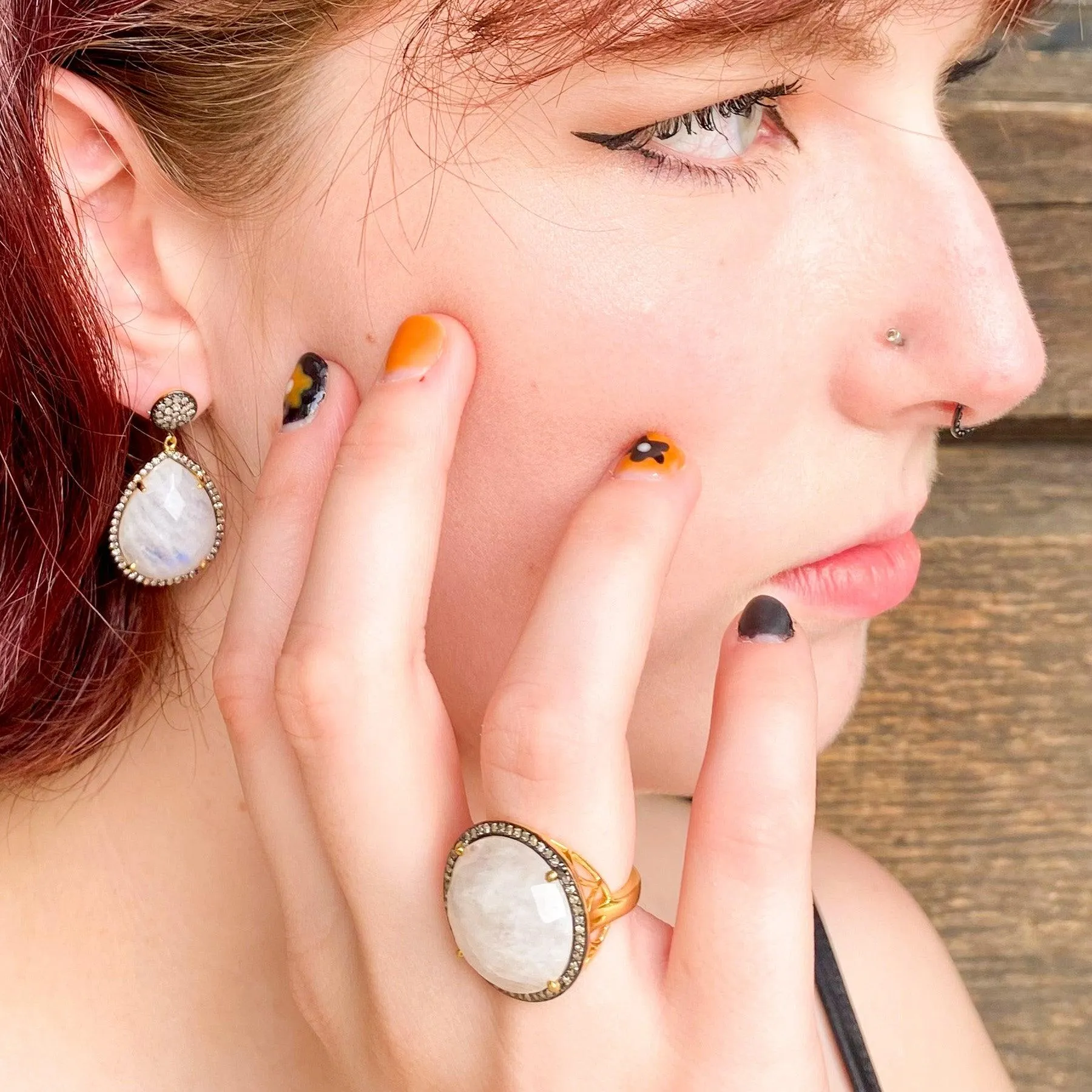 Moonstone and Diamonds Classic Earrings