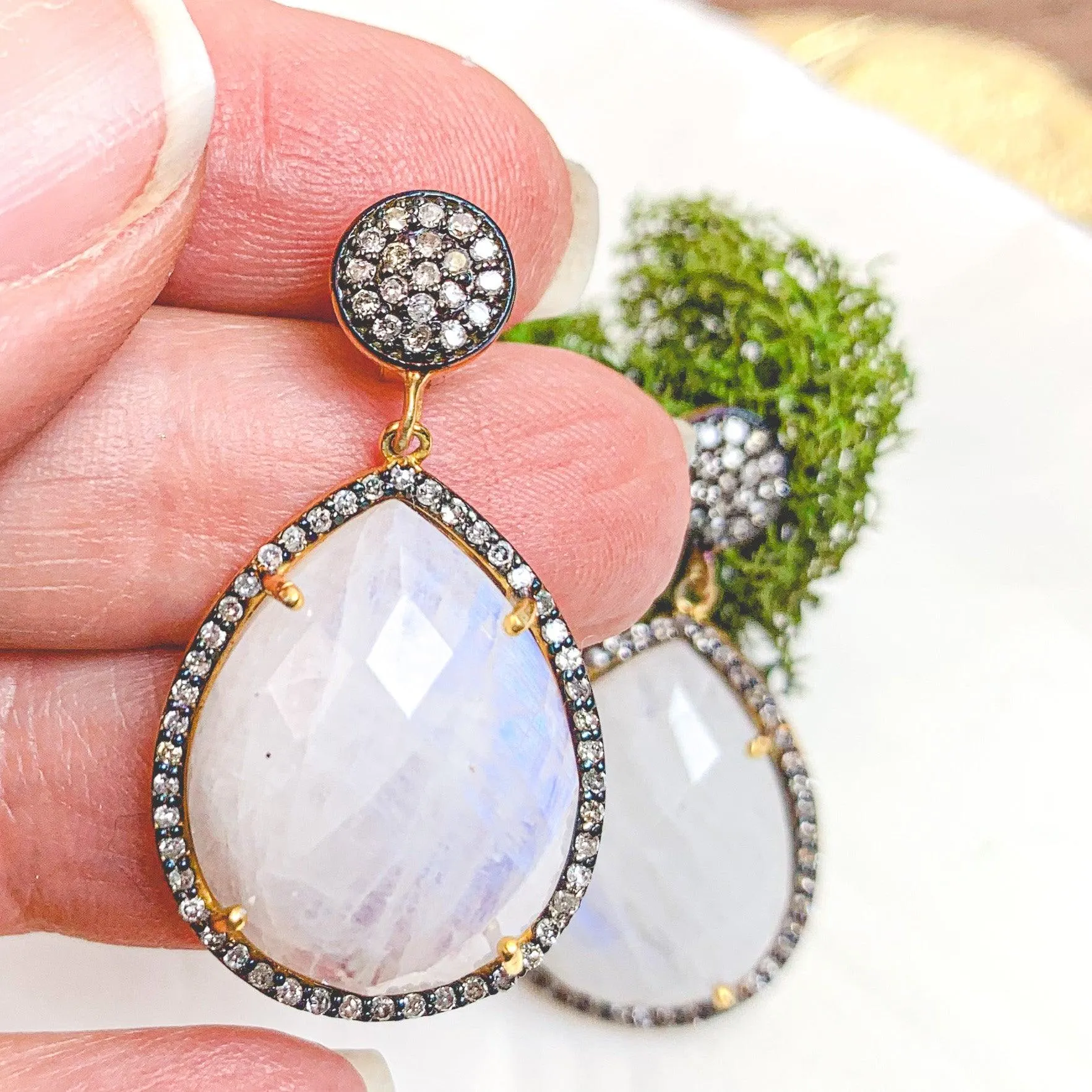Moonstone and Diamonds Classic Earrings