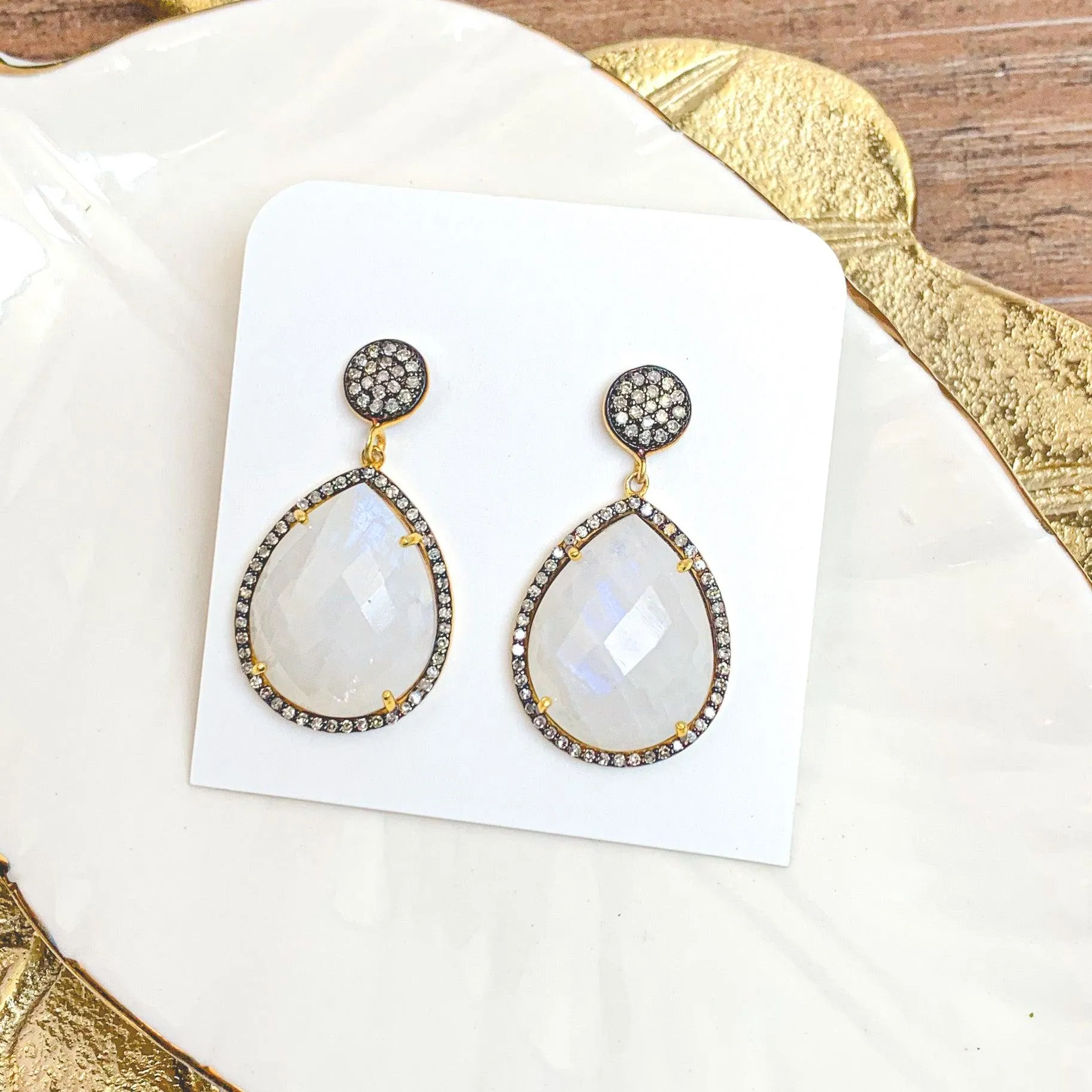 Moonstone and Diamonds Classic Earrings