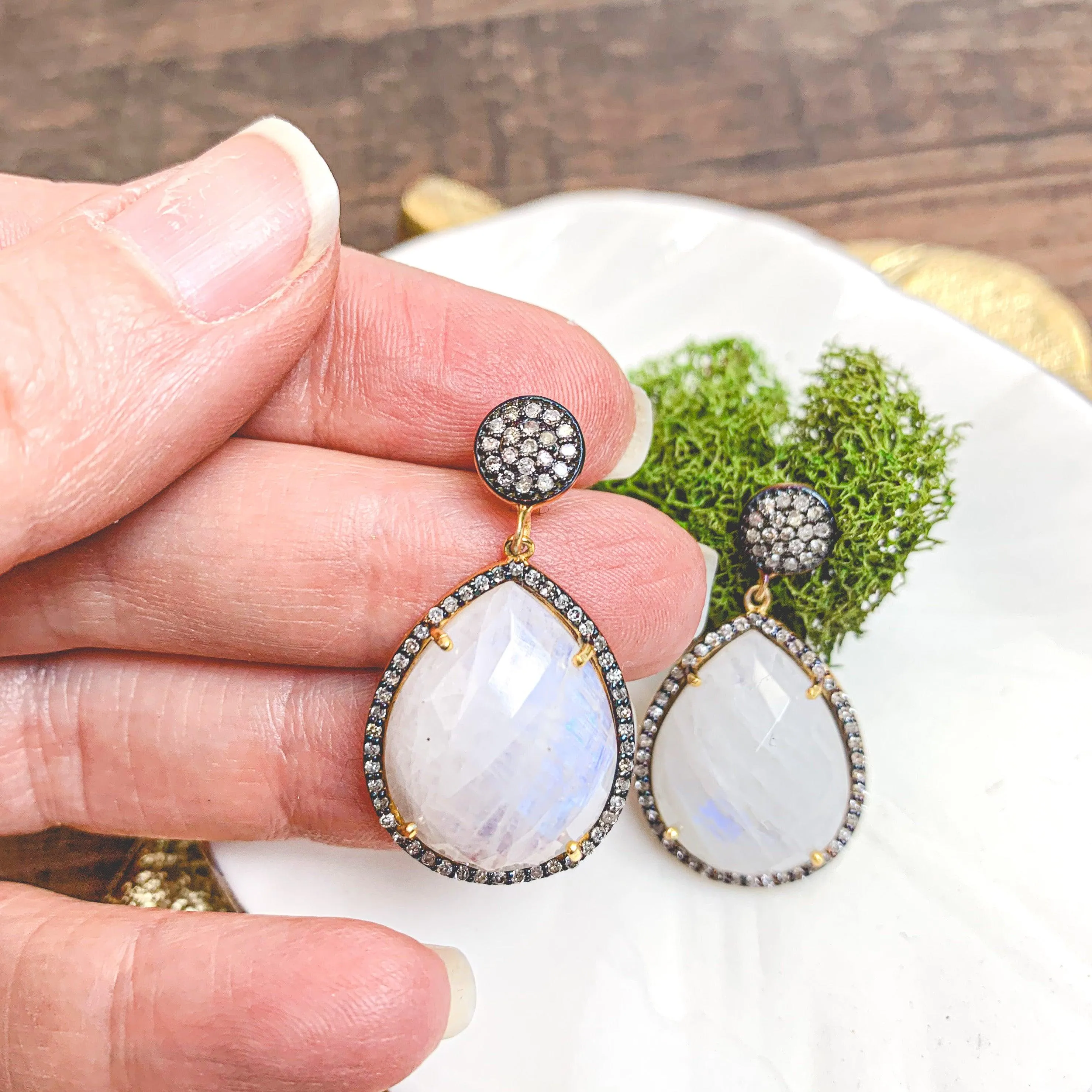 Moonstone and Diamonds Classic Earrings