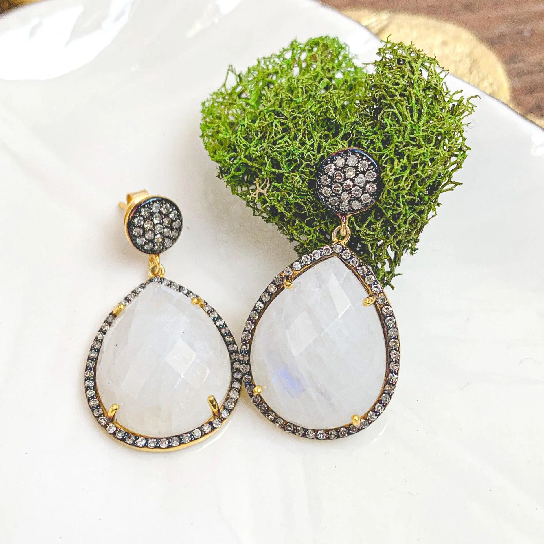 Moonstone and Diamonds Classic Earrings