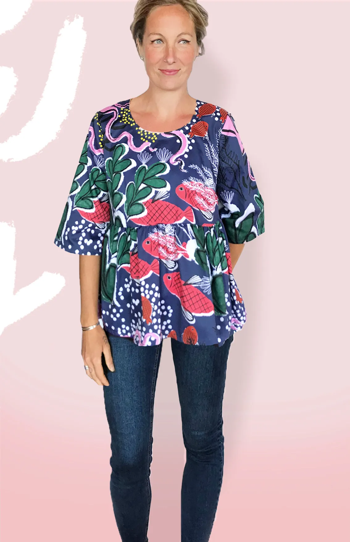 Navy Sea 100% Organic Cotton Pleated Top