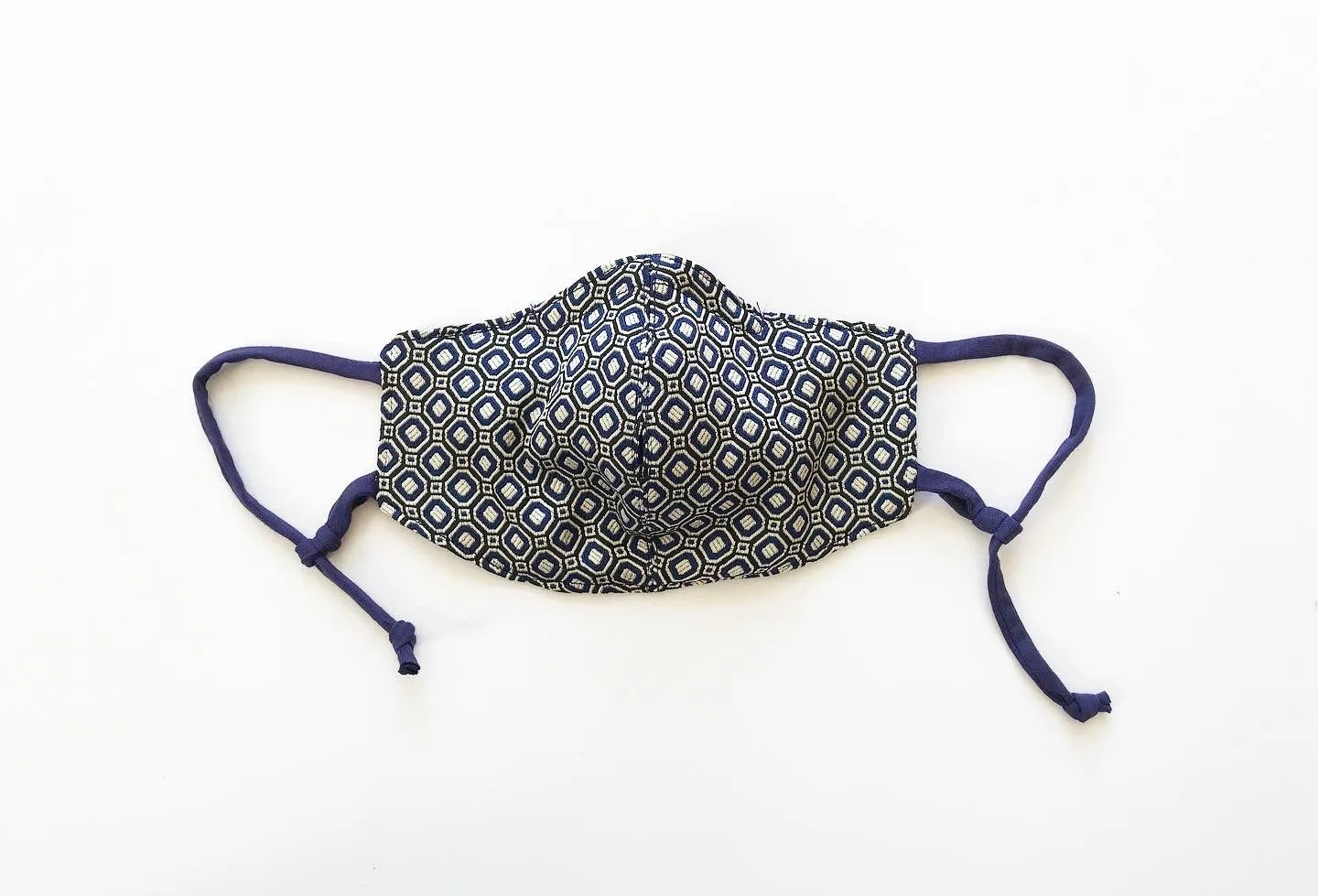 Navy/Grey Silk Brocade Face Mask with Straw Hole