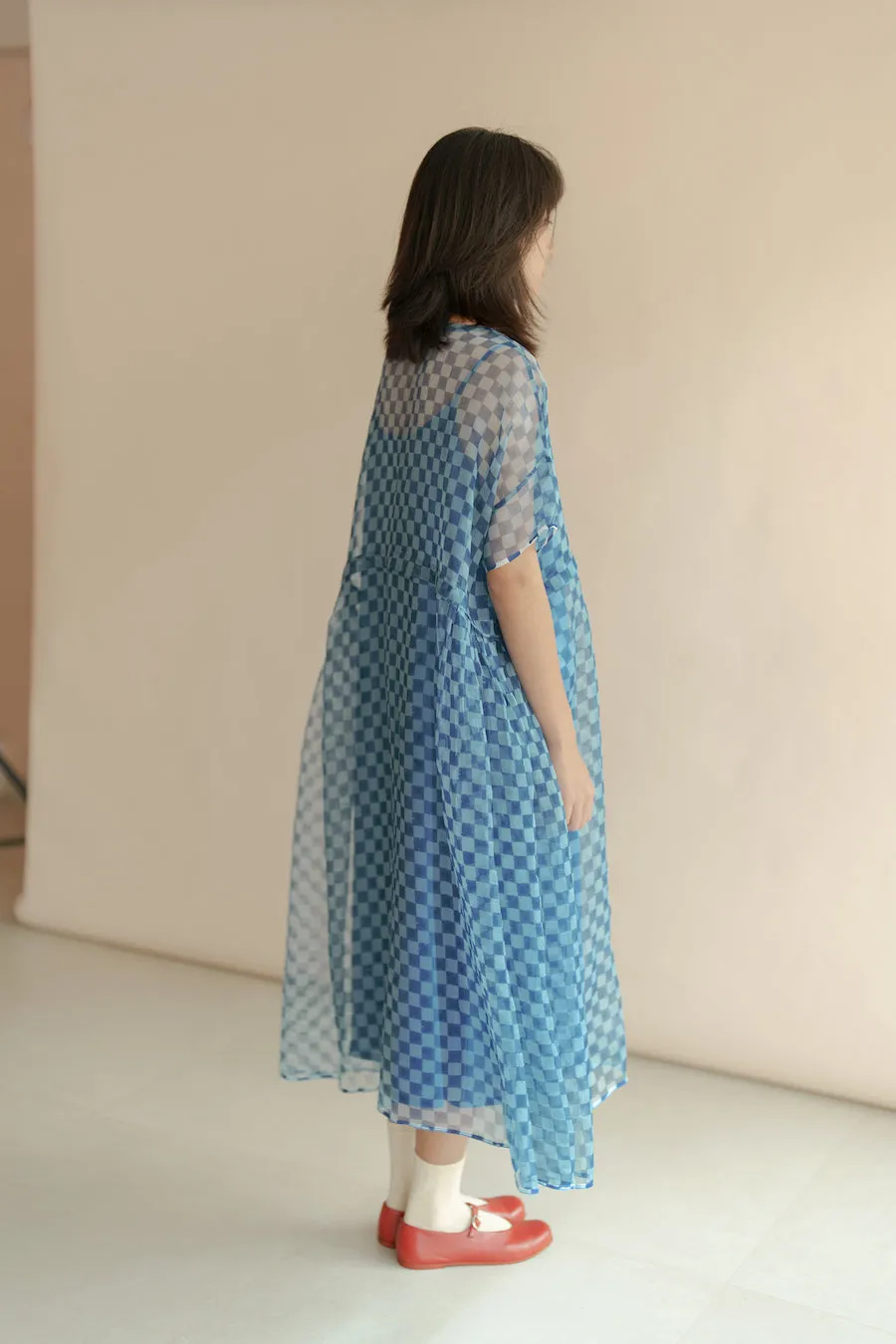 New All Season Dress Silk Organza Clover Blue Printed-R.B.-Fashion Edit Runaway Bicycle