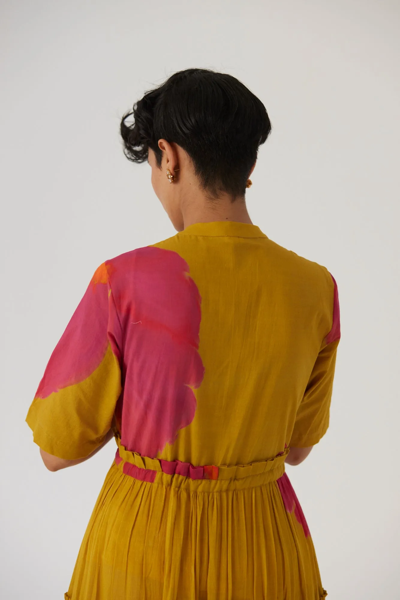 New Season Fall 24/Summer 25-Dress Cotton/Mulmul Tiered Pink Poppies Mustard-YAMBB16-Fashion Edit Yam