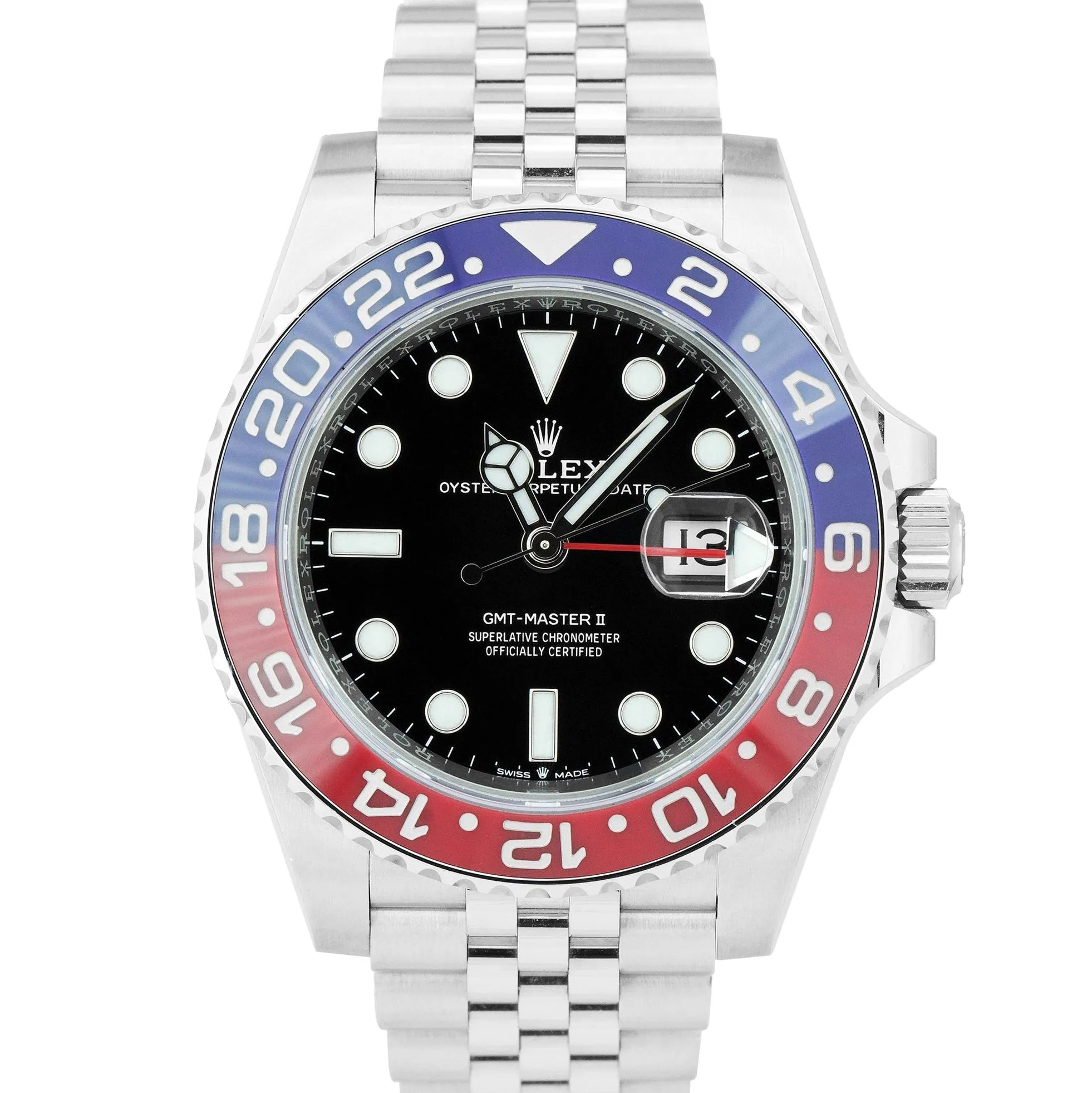 NEW STICKERED Rolex GMT-Master II Ceramic PEPSI JUBILEE BRACELET 126710 BLRO B P