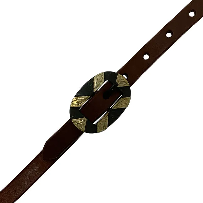 Oiled Harness Single Ear Headstall With Antique Silver Bar Buckle