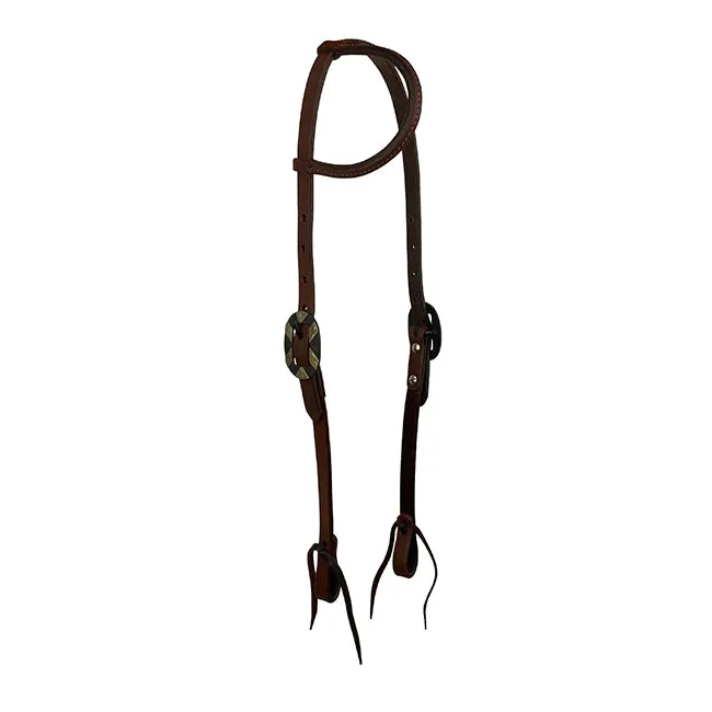 Oiled Harness Single Ear Headstall With Antique Silver Bar Buckle