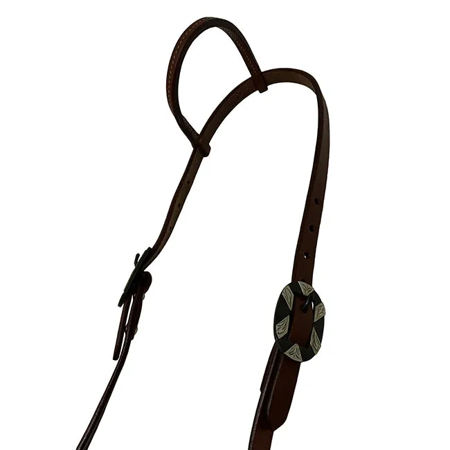 Oiled Harness Single Ear Headstall With Antique Silver Bar Buckle