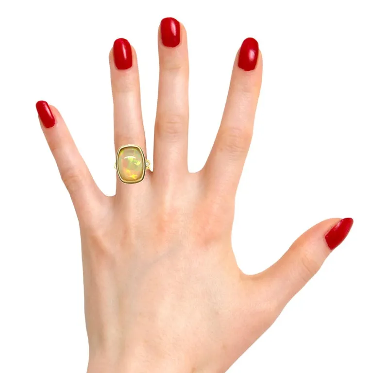 Opal and Diamond Handmade Band Ring in 18k Yellow Gold. 9.37 Carats