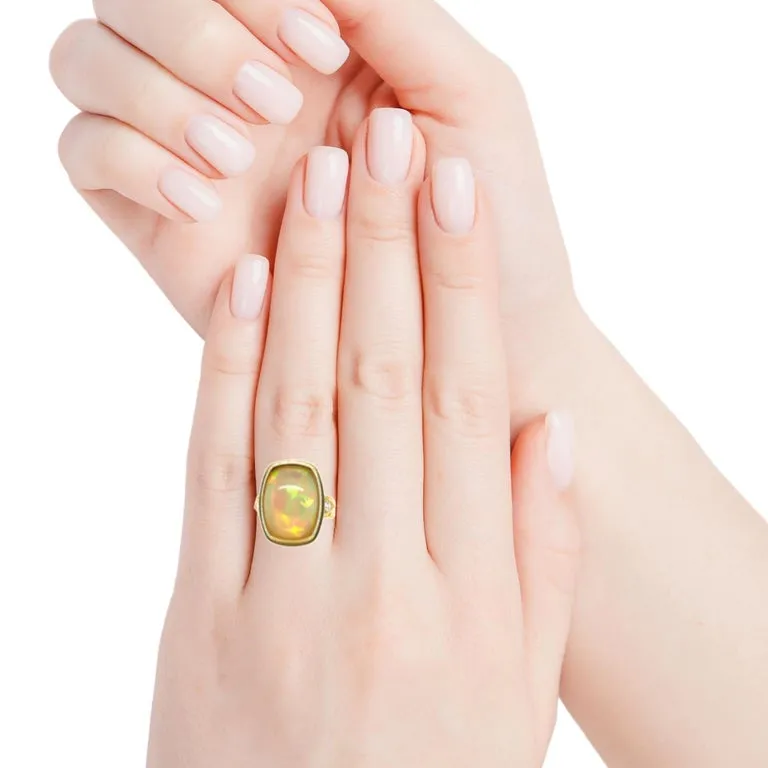Opal and Diamond Handmade Band Ring in 18k Yellow Gold. 9.37 Carats