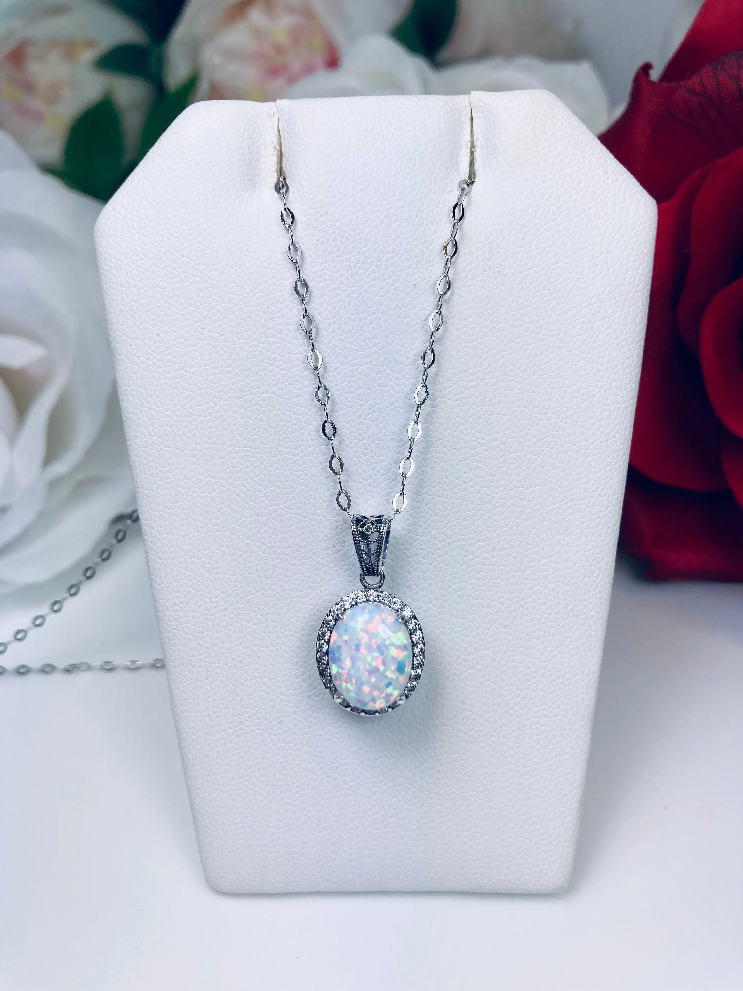 Opal Halo Pendant, Art Deco Jewelry, P228