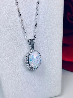 Opal Halo Pendant, Art Deco Jewelry, P228
