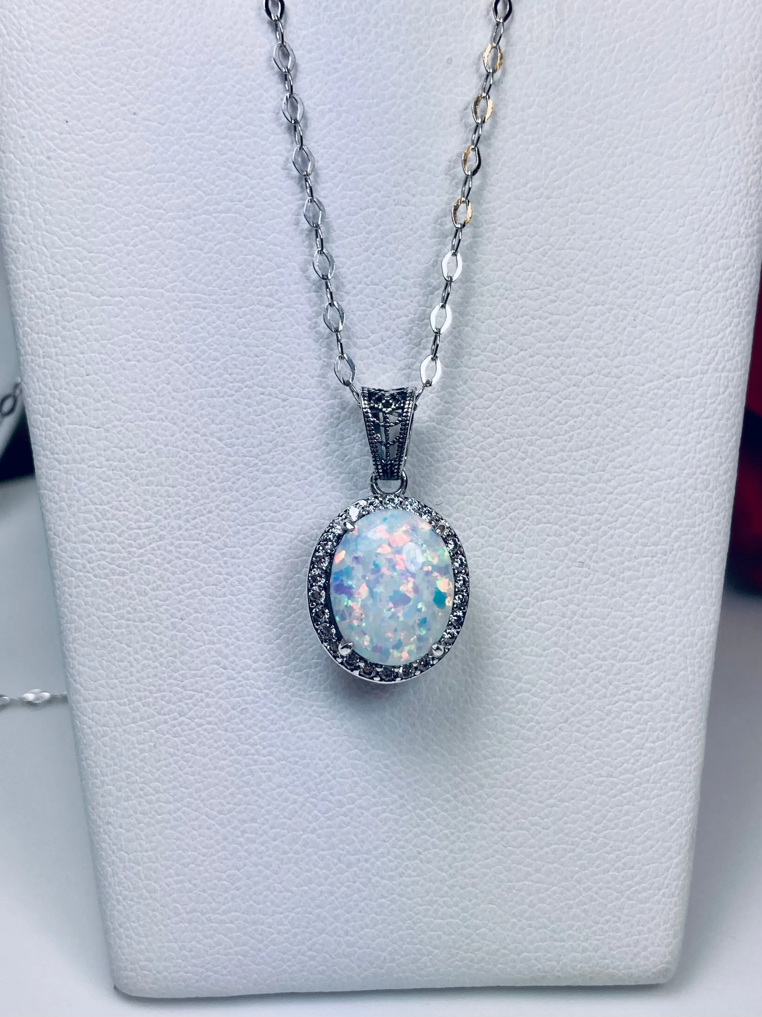 Opal Halo Pendant, Art Deco Jewelry, P228