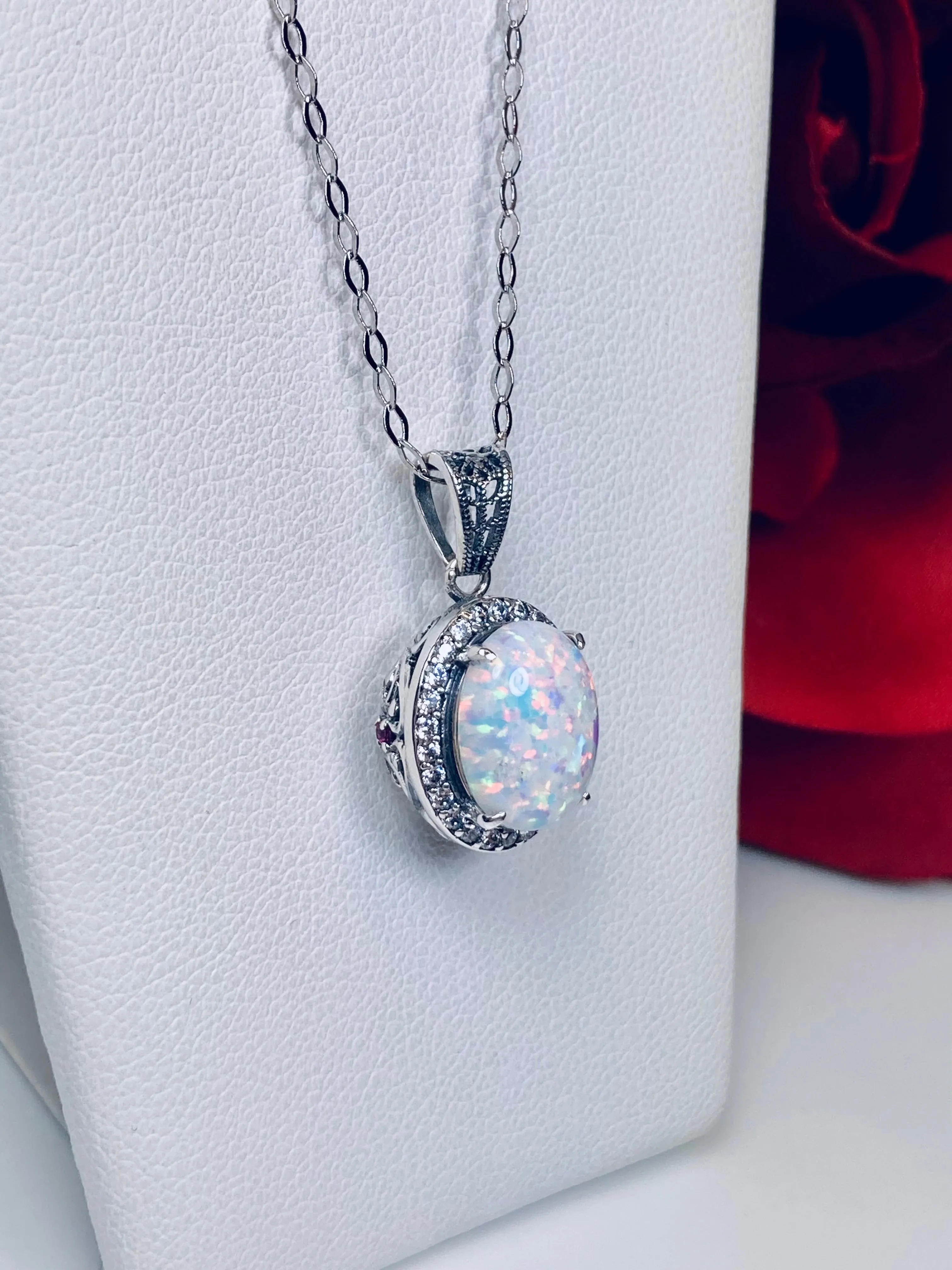 Opal Halo Pendant, Art Deco Jewelry, P228