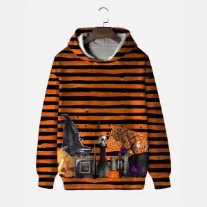 Orange And Black Stripes Halloween Printing Hooded