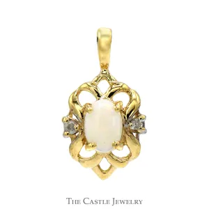 Oval Opal Pendant in 10k Yellow Gold Open Scroll Bezel with Diamond Accents
