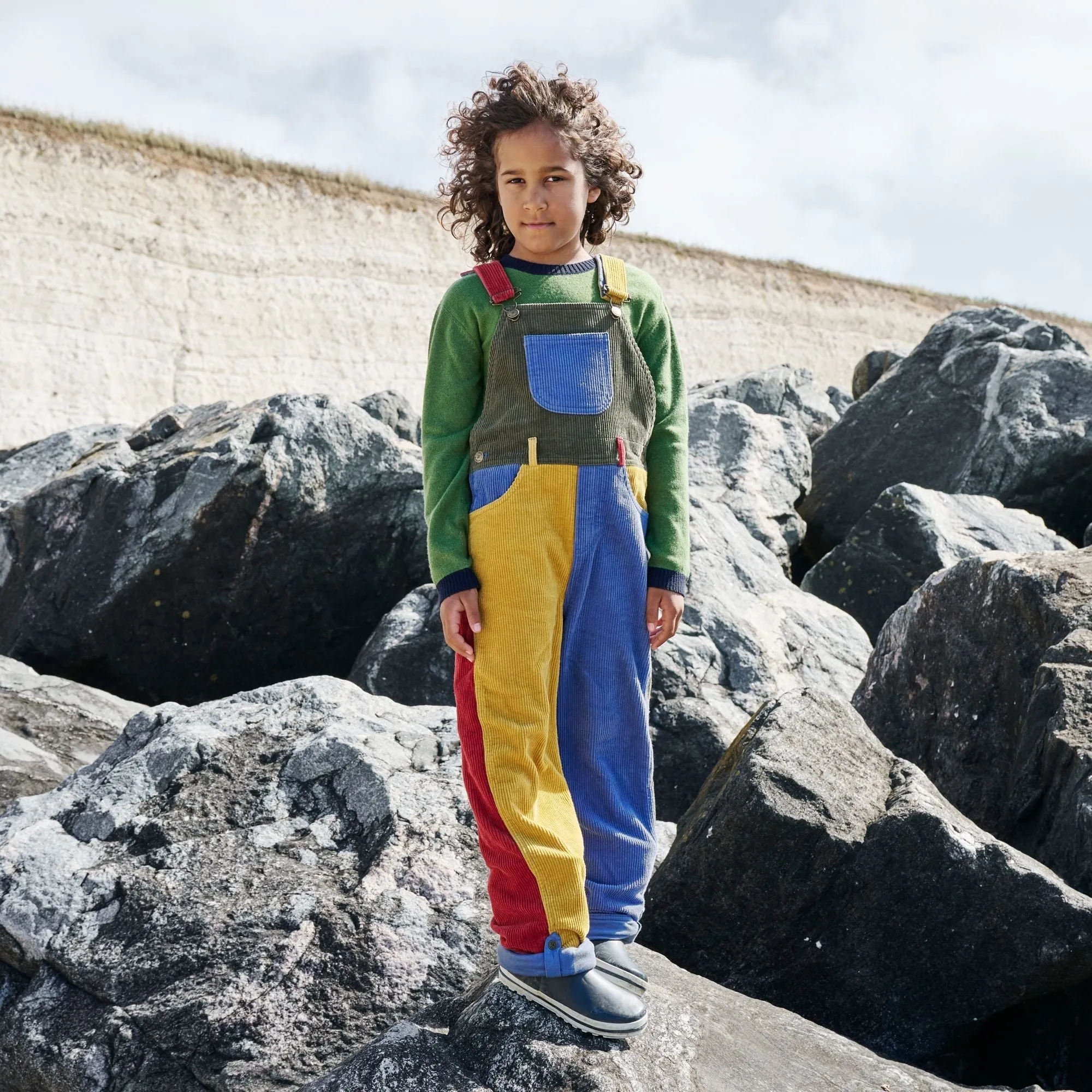 Patchwork Chunky Cord Dungarees - Muted