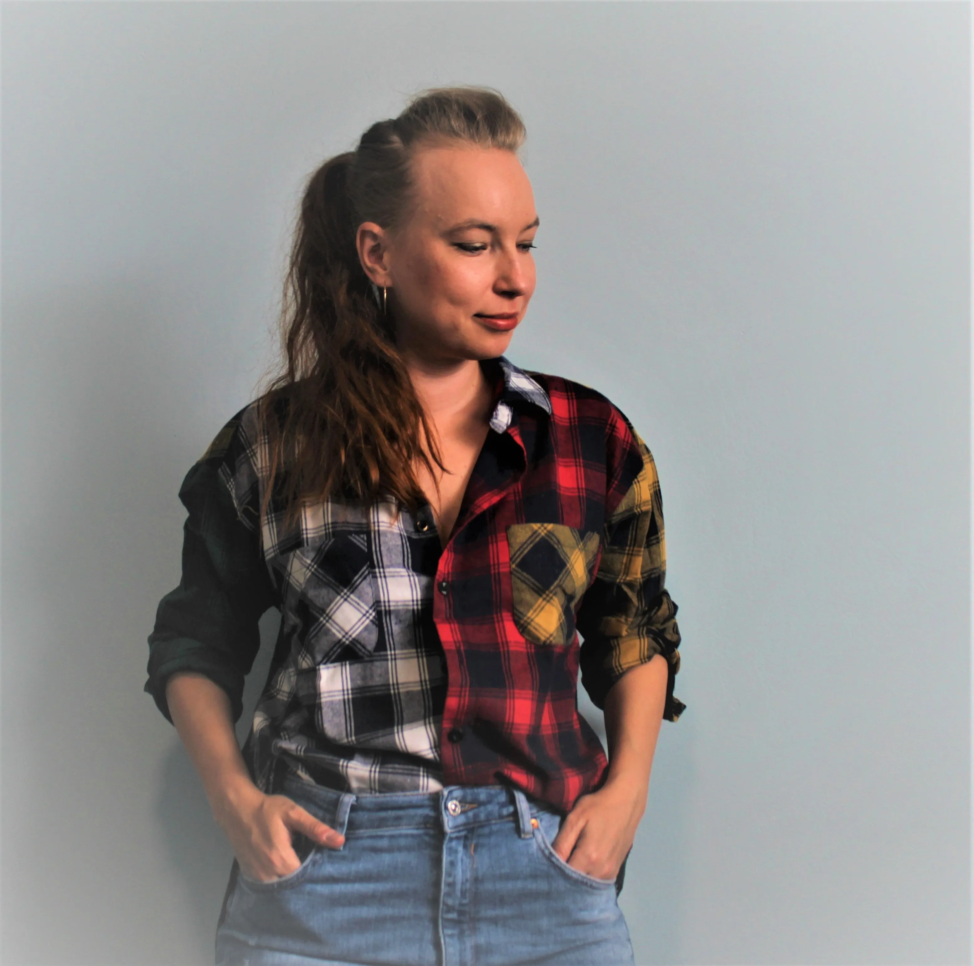 Patchwork Unisex Plaid Shirt 2
