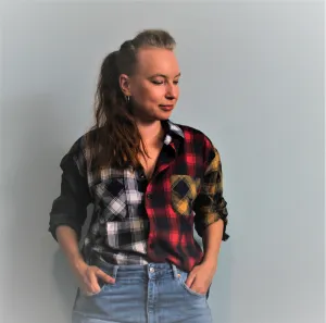 Patchwork Unisex Plaid Shirt 2