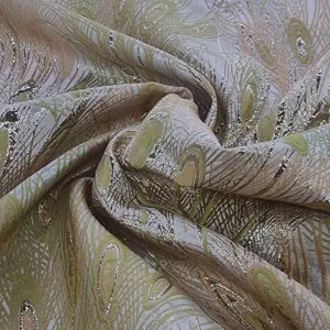 Peacock Brocade Fabric Gold/Orange 150cm