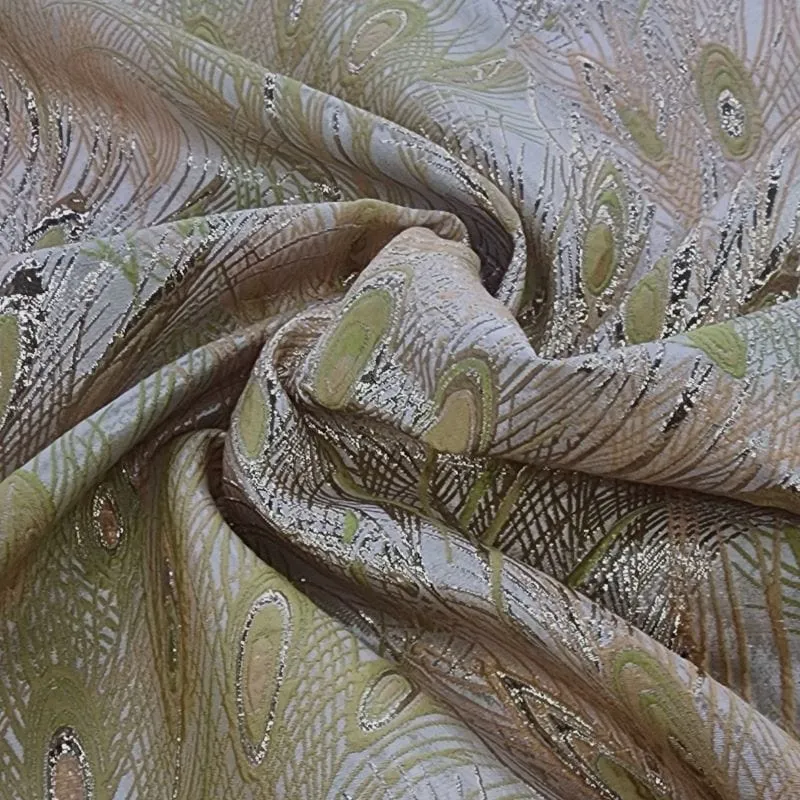 Peacock Brocade Fabric Gold/Orange 150cm