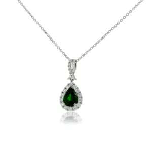 Pear Green Tsavorite Garnet & Diamond Halo Pendant