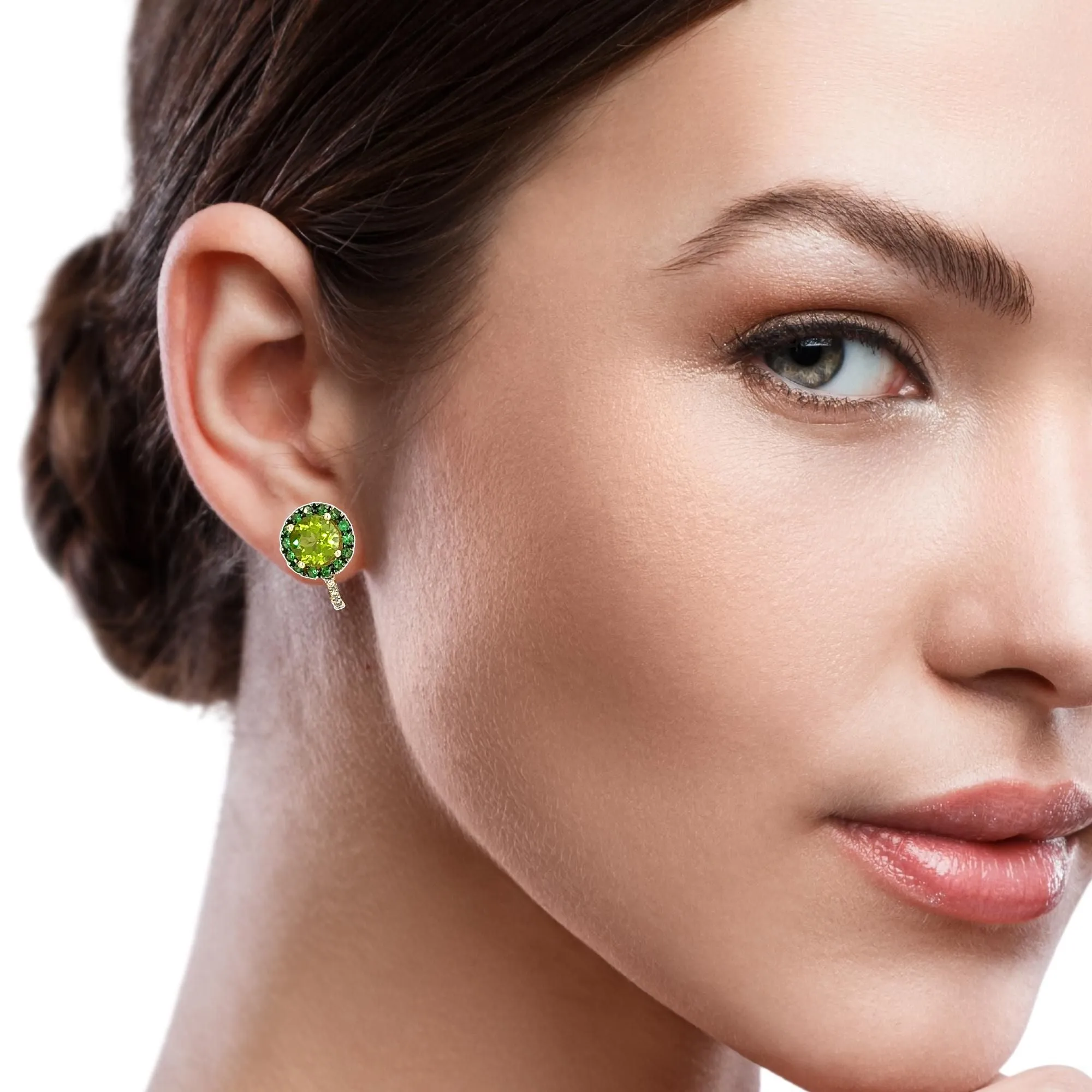 Peridot, Tsavorite Garnet and Diamond Earrings