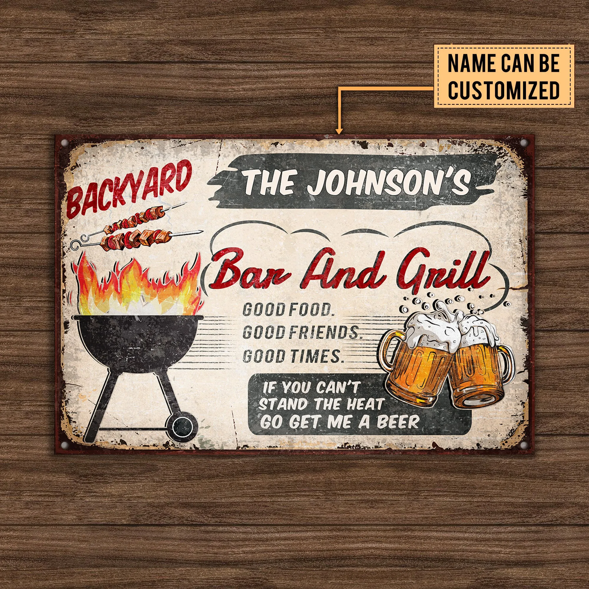 Personalized Backyard Bar & Grill Classic Metal Sign