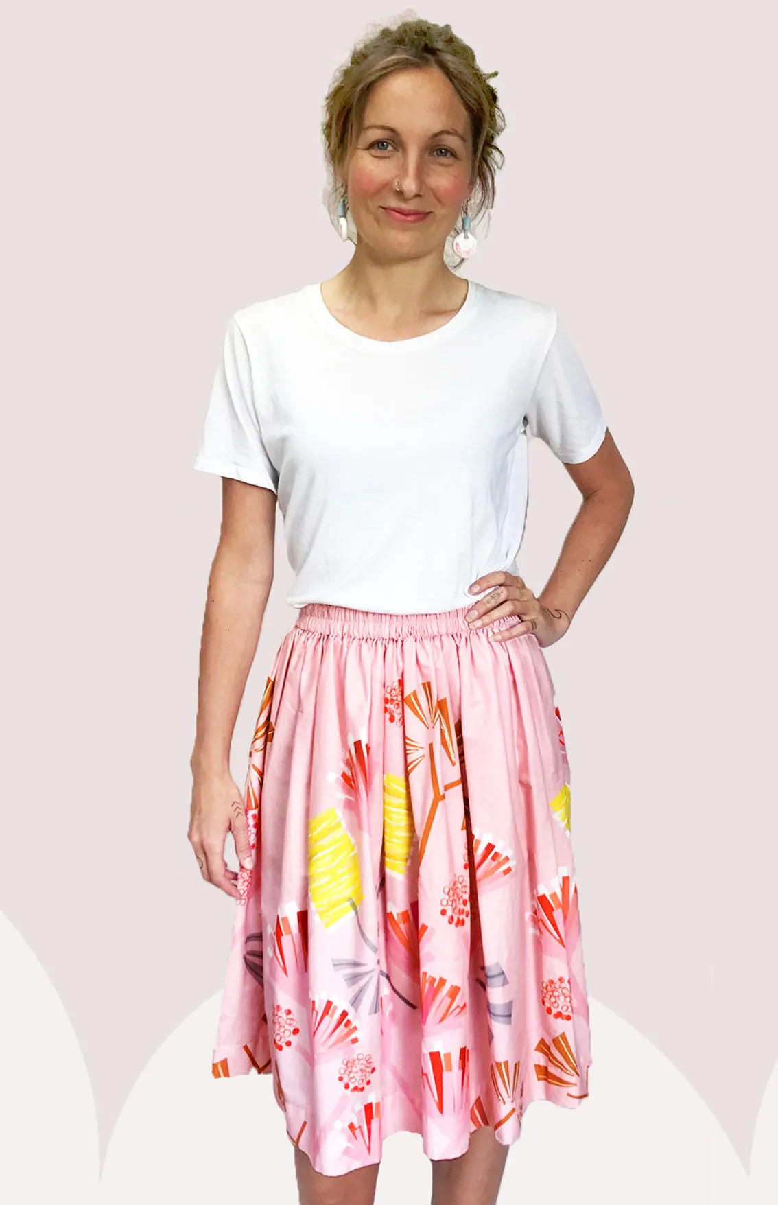 Pink Mauve Protea 100% cotton skirt