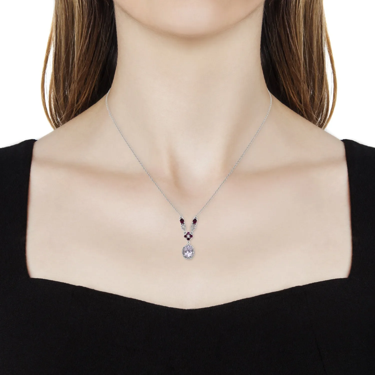 Platinum/Sterling Silver Premium KUNZITE & Multi Gemstone Necklace 18"-20'
