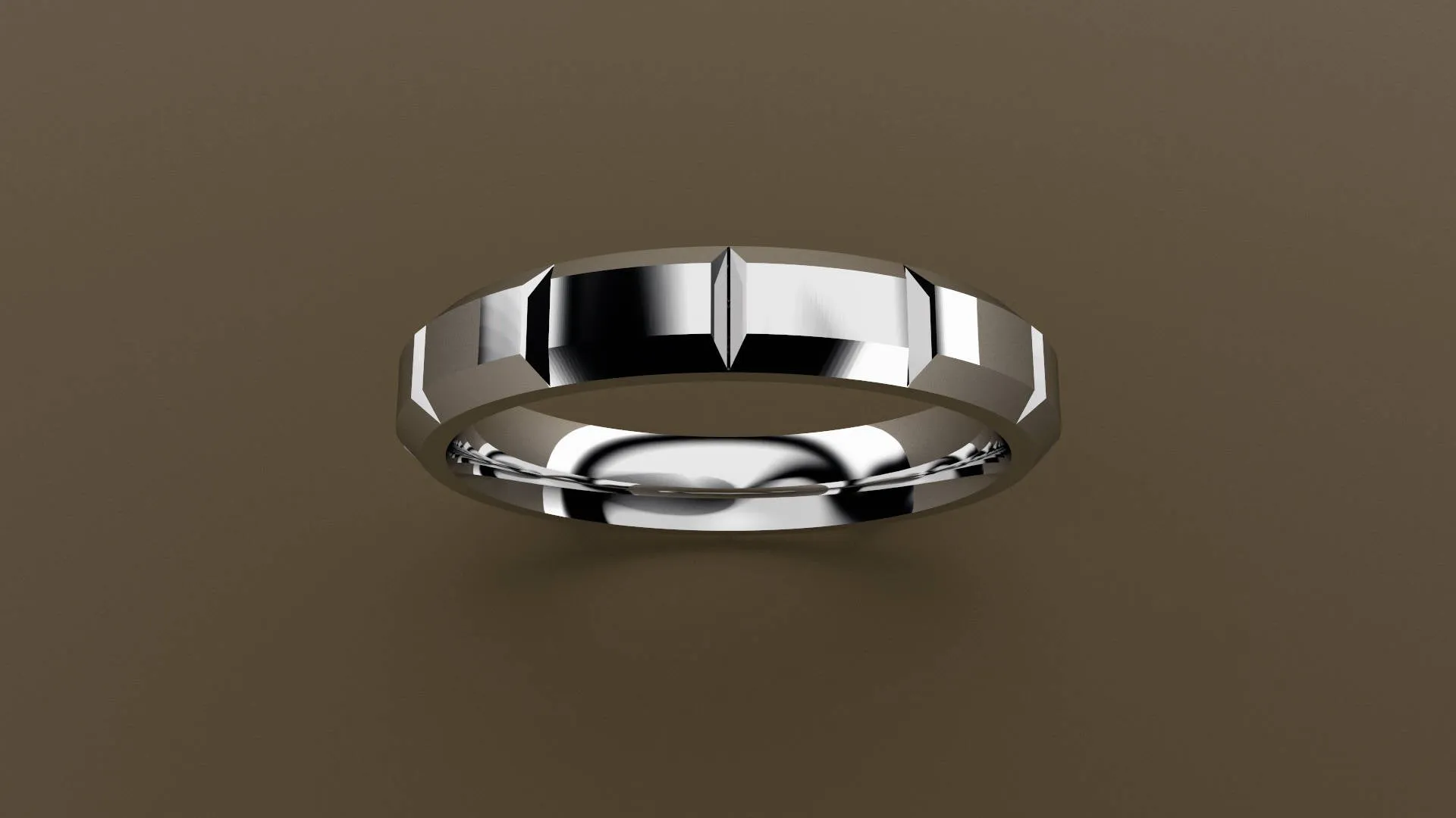 Polished White Gold 4mm Beveled Edge Segmented Wedding Band