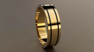 Polished Yellow Gold 6mm Double Black Groove Wedding Band