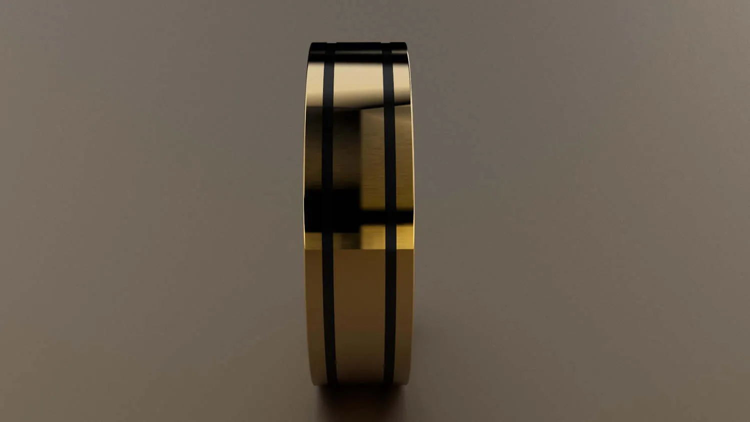 Polished Yellow Gold 6mm Double Black Groove Wedding Band