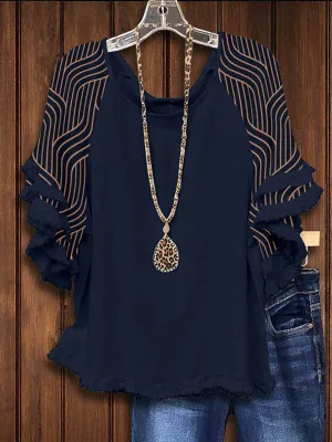 Prettybeautie Printed Puff-Sleeve Blouse