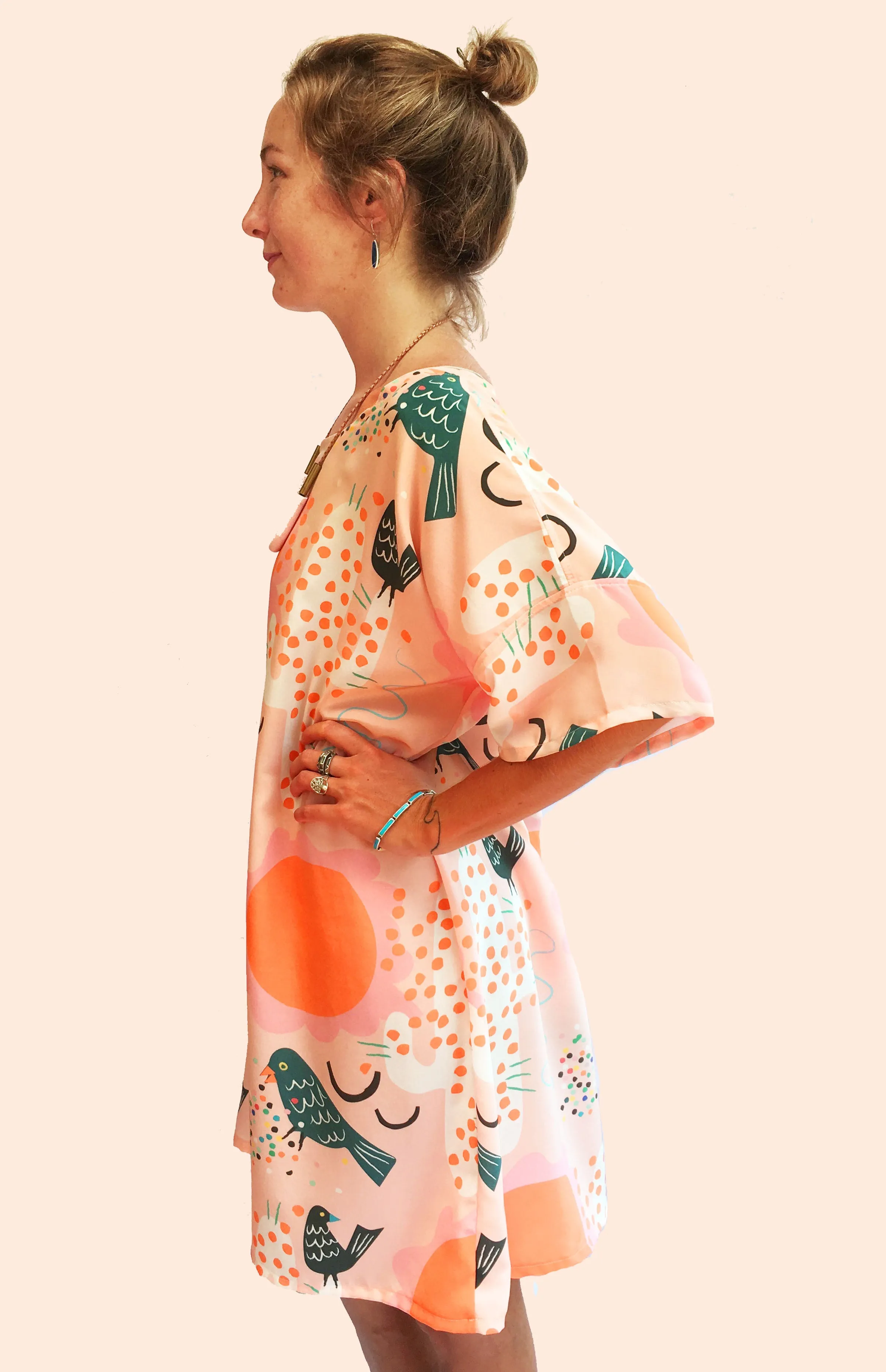 Prickly Feathers 100% Silk Dress