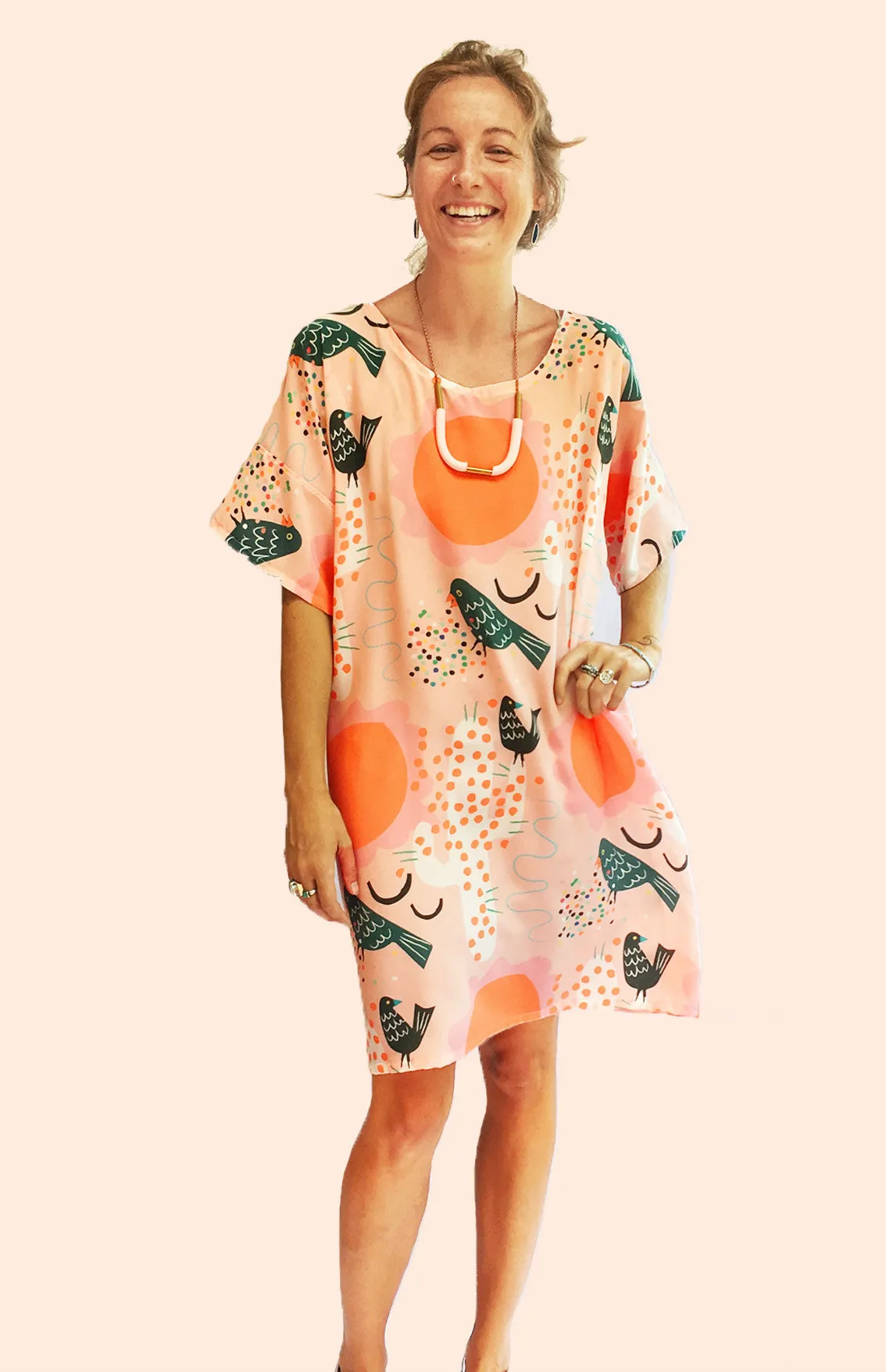 Prickly Feathers 100% Silk Dress