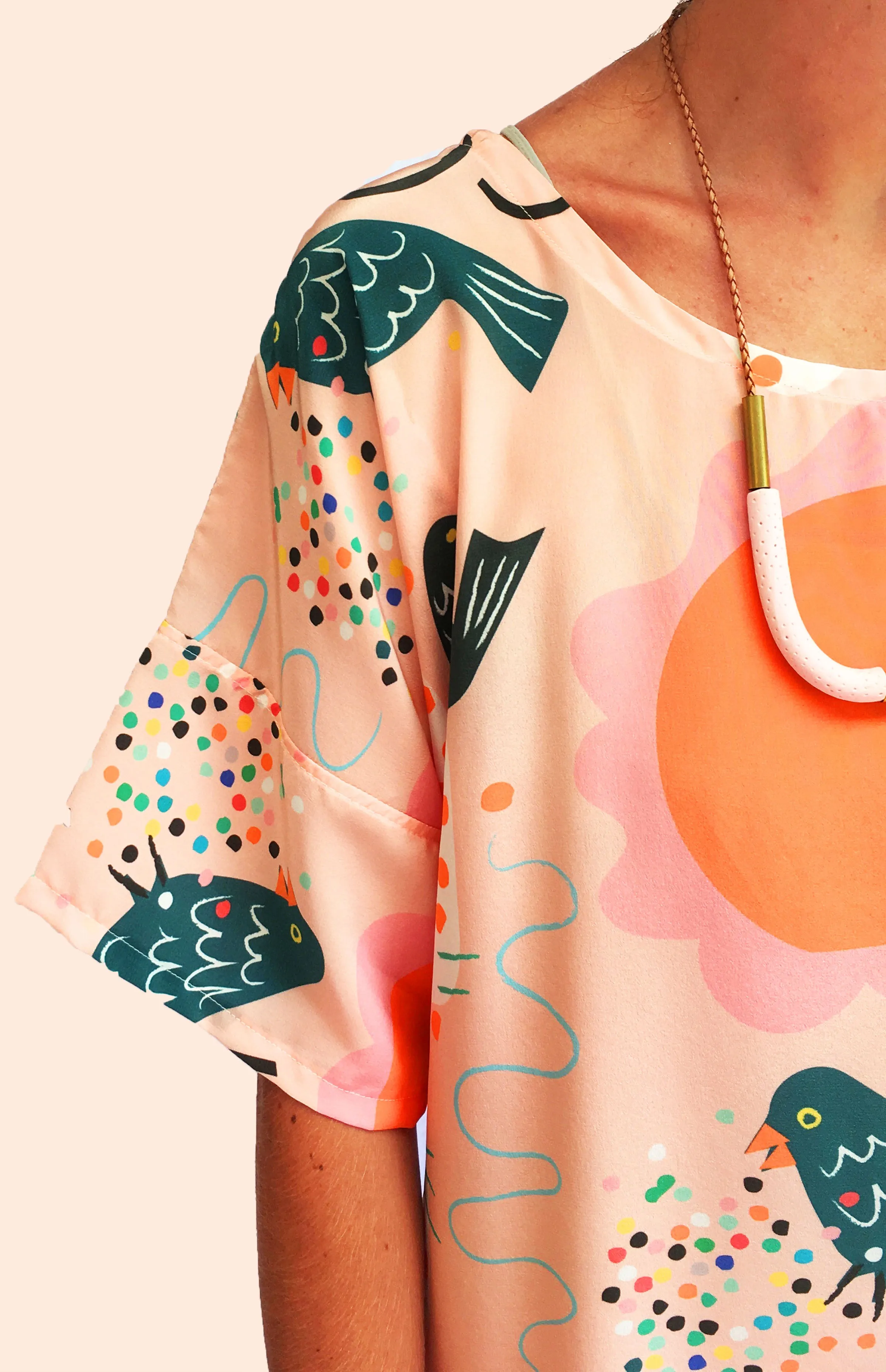Prickly Feathers 100% Silk Dress