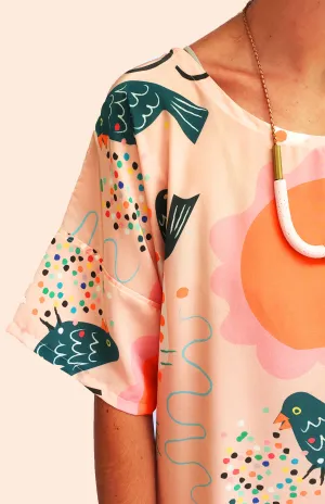 Prickly Feathers 100% Silk Dress