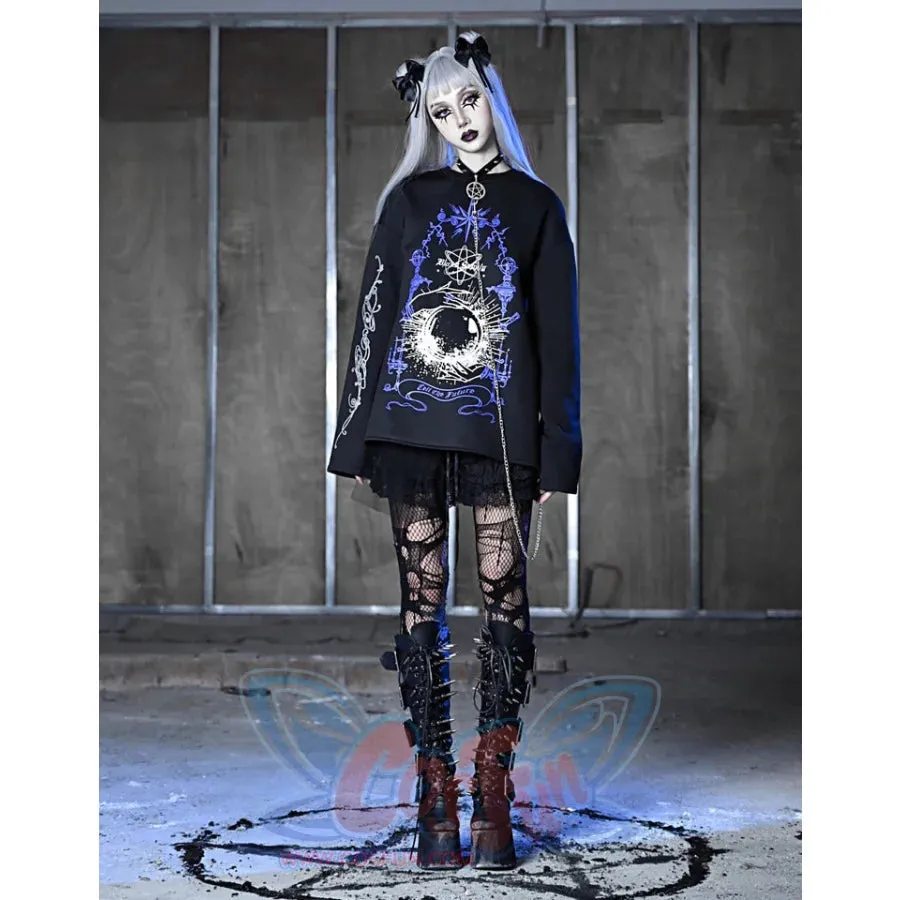 Printed Crystal Ball Diamond Embedded Oversize Woolen Long-sleeved Hoodie